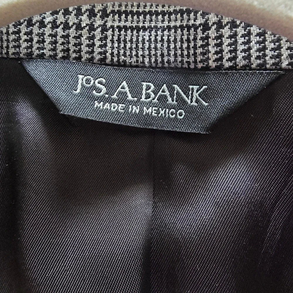 Jos A Bank Mens 48R Silk‎ Wool Blend Glen Plaid Blazer Sport Coat Black White